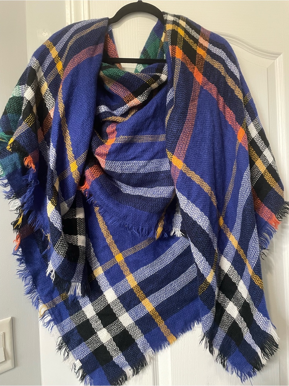 Cozy Plaid Blanket scarf - Blue Multi